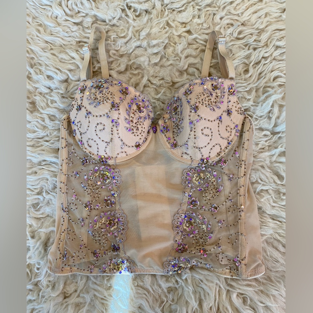Embellished Beige Corset with Sequins